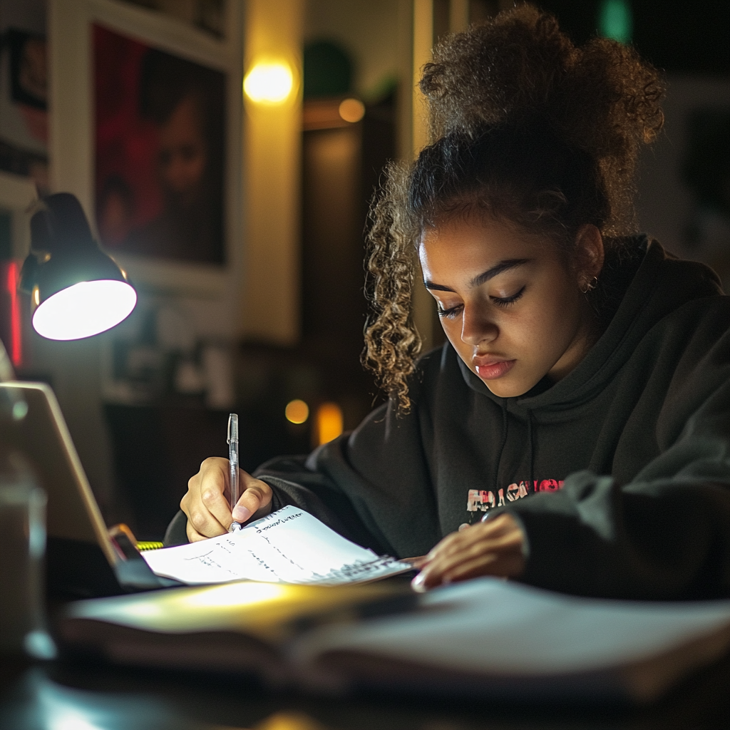 college homework with a student working