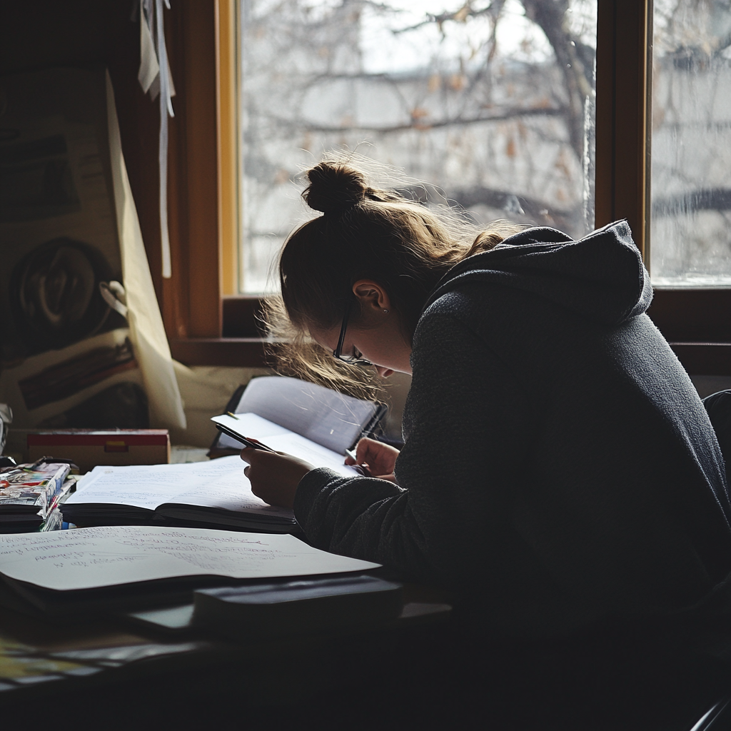 college student prepping for a test