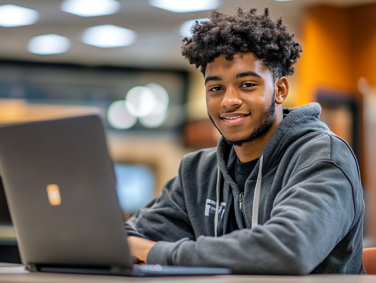 student taking virtual college classes