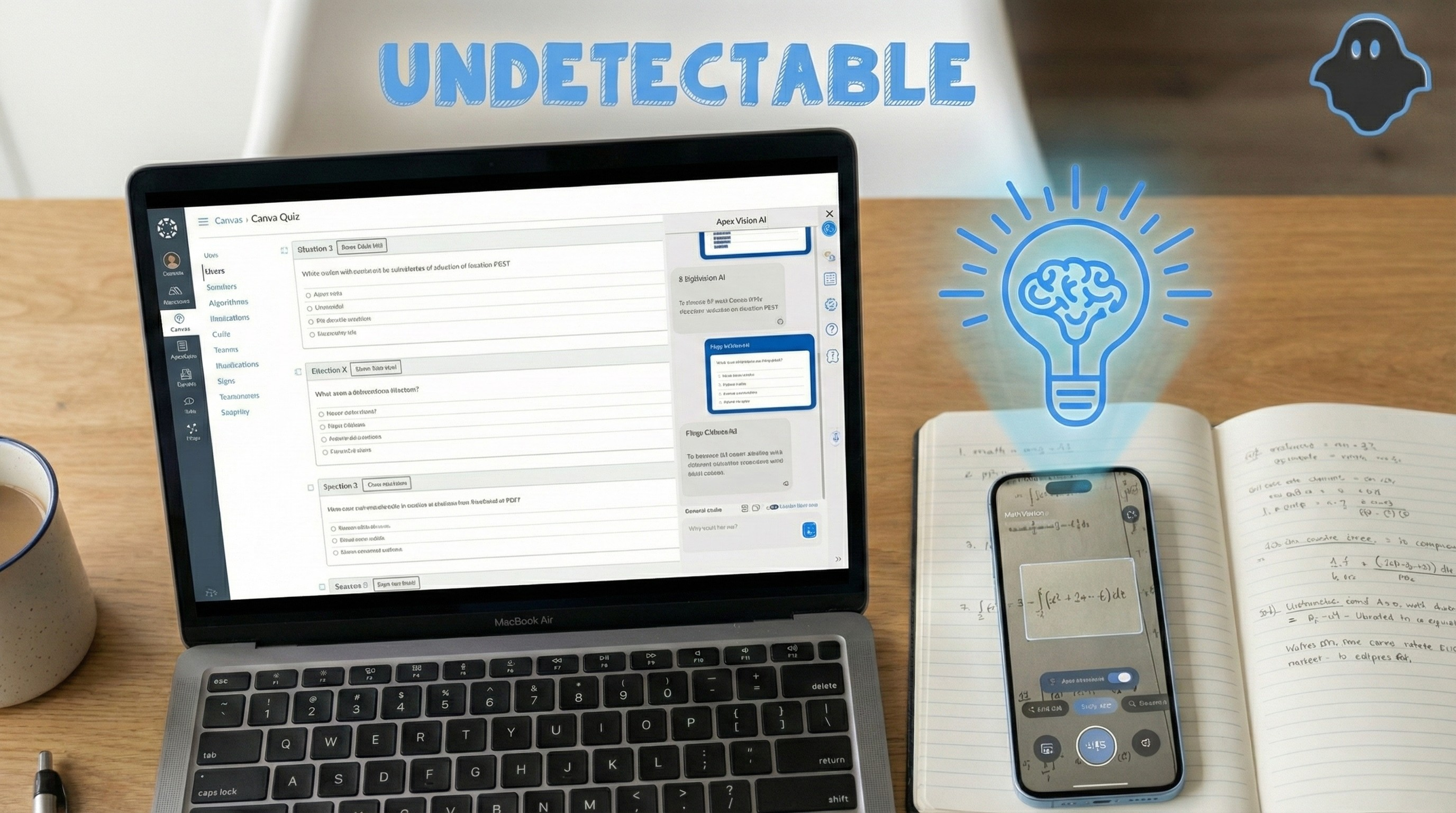 Undetectable AI Homework Helper - Apex Vision AI solving homework questions on Canvas LMS with stealth overlay technology