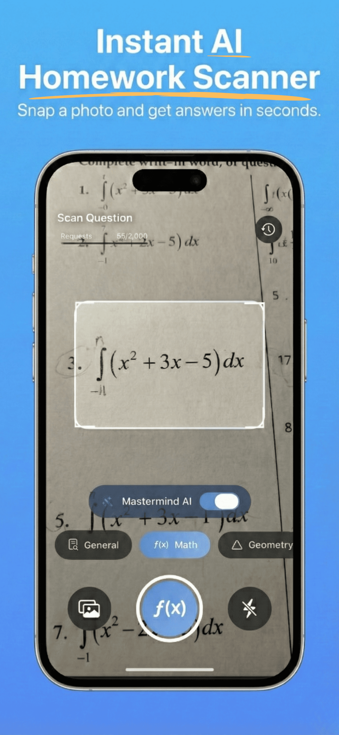 Homework scanner app iOS - Photo math solver with camera for iPhone