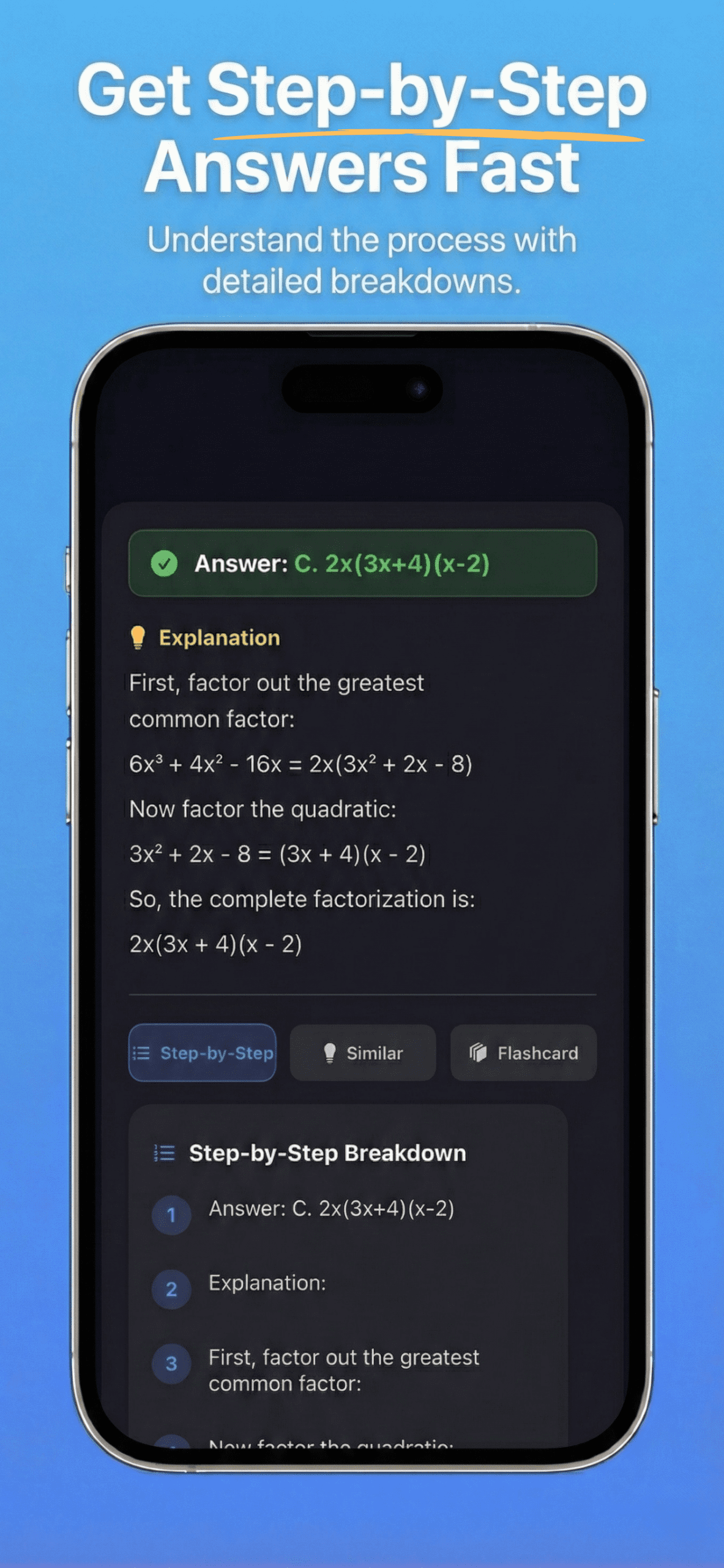 Homework help app that shows work - Step-by-step math solutions on iPhone
